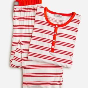 J.Crew Womens ECO Dreamiest LS Henley 2pc. Strip Pajama Set Top Pants Sz. Large